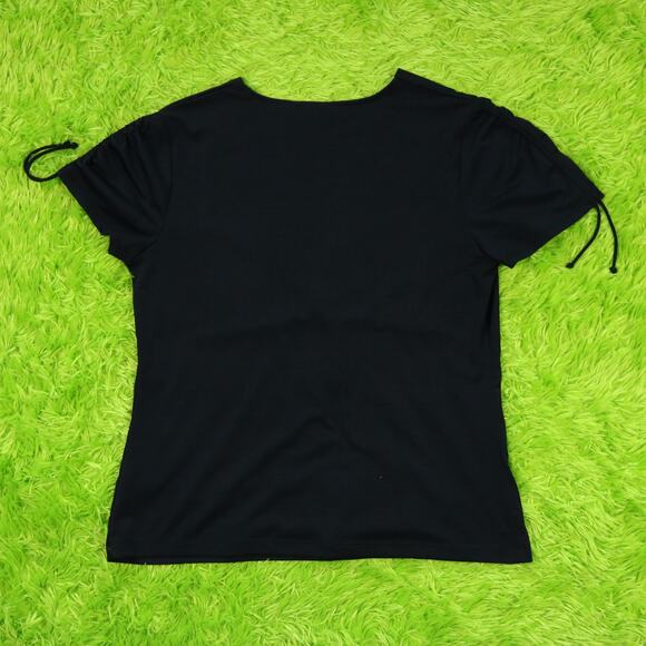Merona Black Short Sleeve V-Neck Blouse, M - Picture 2 of 3